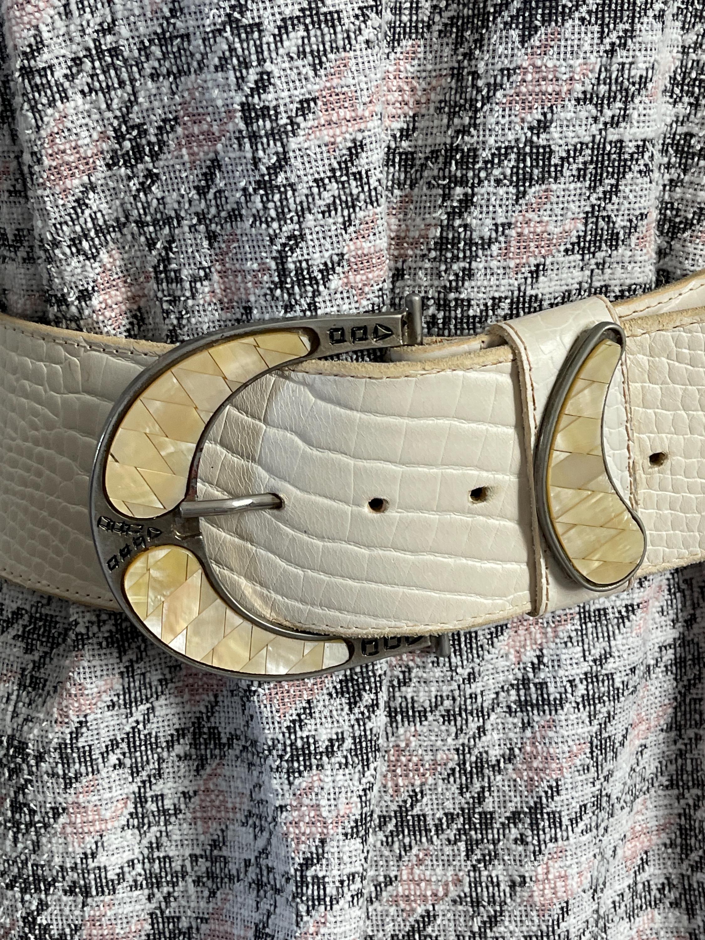 AVIATOR by Adelfio made in Italy Vintage Mother of Pearl belt Women\'s wide belt Vintage Aviator by Adelfo Italian leather waist belt... | Depop main image 4