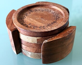 Vintage Wood Coasters Set of 4 decorative coasters for glasses & cups Tea coffee cup mats