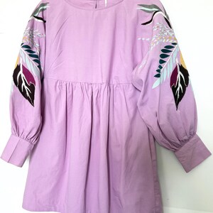 Free People Dress Purple cotton mini dress Pregnant embroidered lilac long sleeve tunic dress size SP image 8