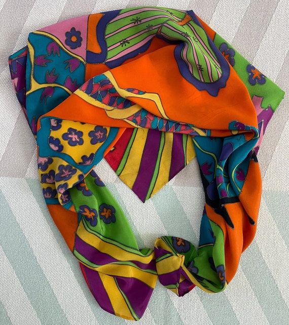 Silk Scarf Women's 100% silk multi color scarf Vi… - image 5