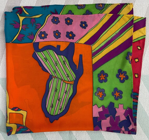 Silk Scarf Women's 100% silk multi color scarf Vi… - image 4