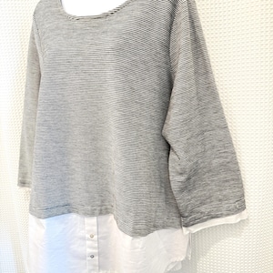 Alexander Jordan Blouse Black/white tops Striped cotton blouse Women&#39;s long sleeve top size XL