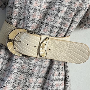 AVIATOR by Adelfio made in Italy Vintage Mother of Pearl belt SM Women&#39;s wide belt size White belt Retro belt 80s Fancy belt