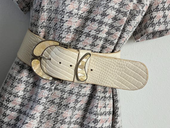 Vintage Pearl Waist Wide Belt Women Faux Pearl Buckle Waist Belt Vintage Velvet Wide Cinch  main image 3