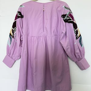 Free People Dress Purple cotton mini dress Pregnant embroidered lilac long sleeve tunic dress size SP image 2
