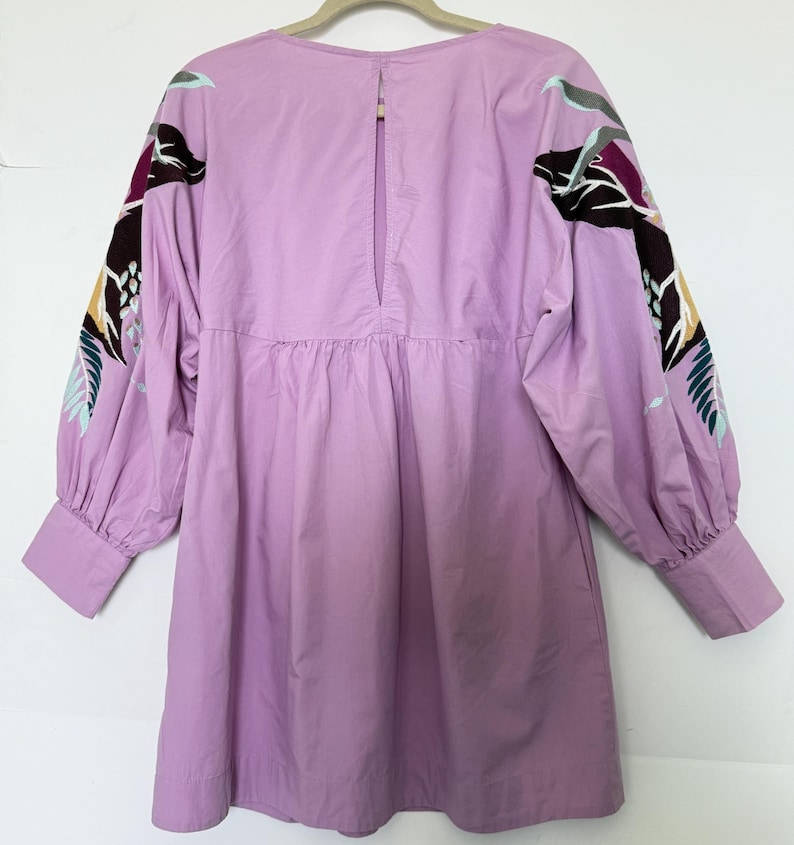 Free People Dress Purple cotton mini dress Pregnant embroidered lilac long sleeve tunic dress size SP image 2