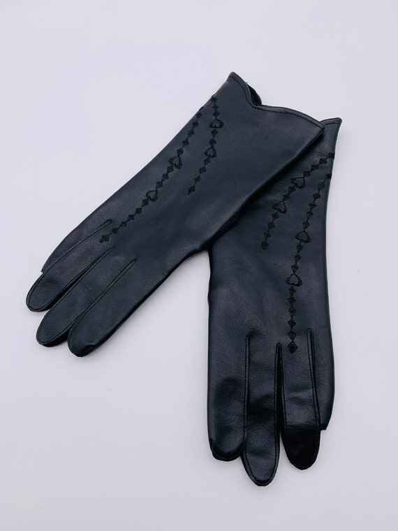 Black leatherette gloves Vintage ladies gloves Bl… - image 8