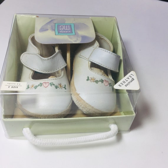 White genuine leather baby shoes Handmade white b… - image 7