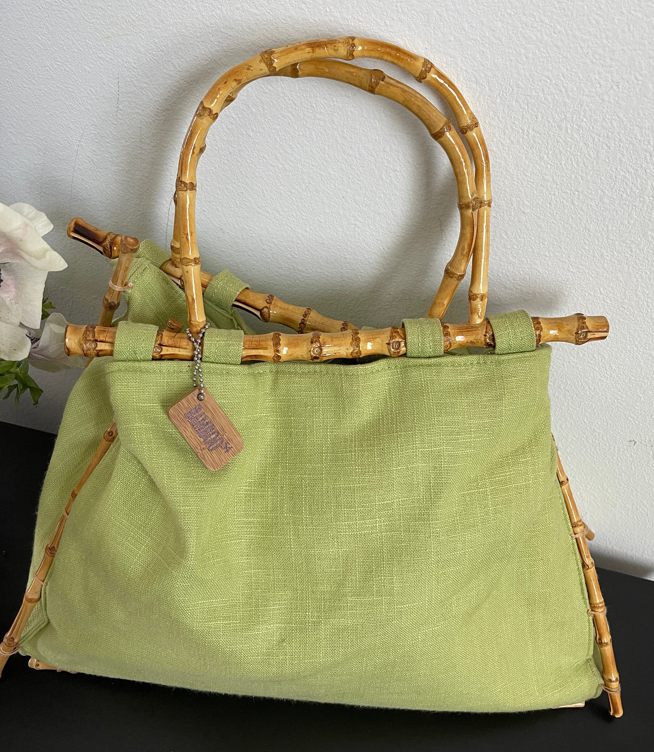 BAMBOO 54 Hand Bag Green Fabric Bamboo Hand Made Women's Tote