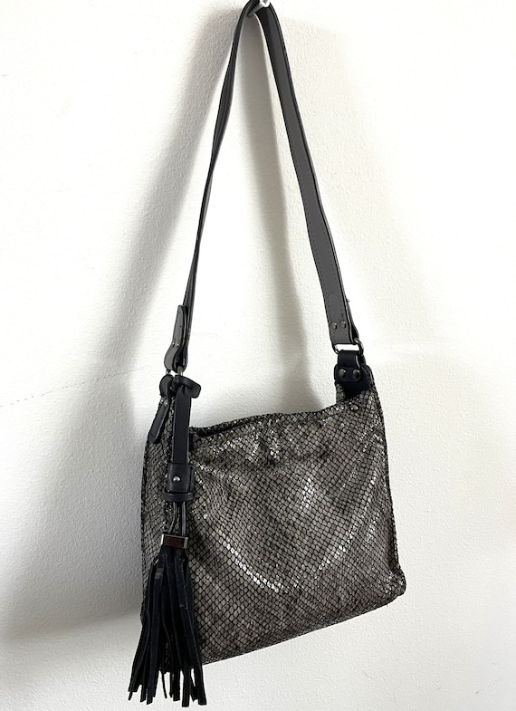 SONDRA ROBERTS Squared Shoulder Bag Snakeskin Faux Leather Handbag