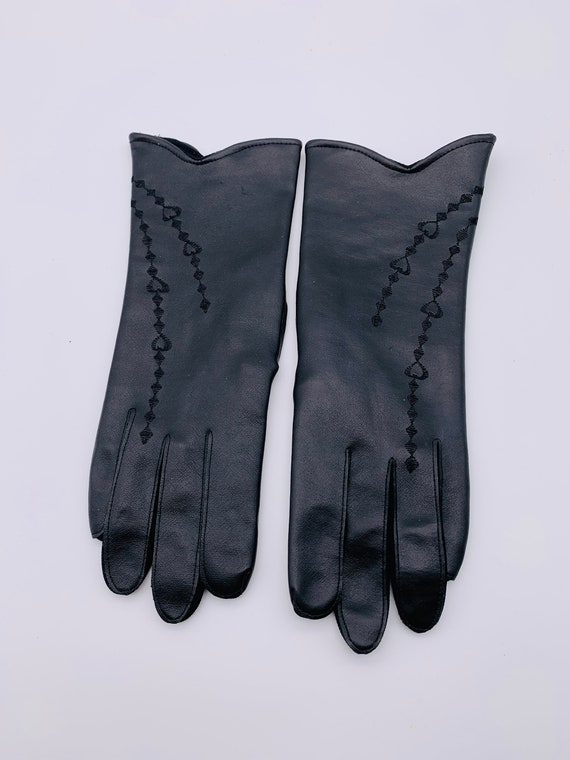 Black leatherette gloves Vintage ladies gloves Bl… - image 7