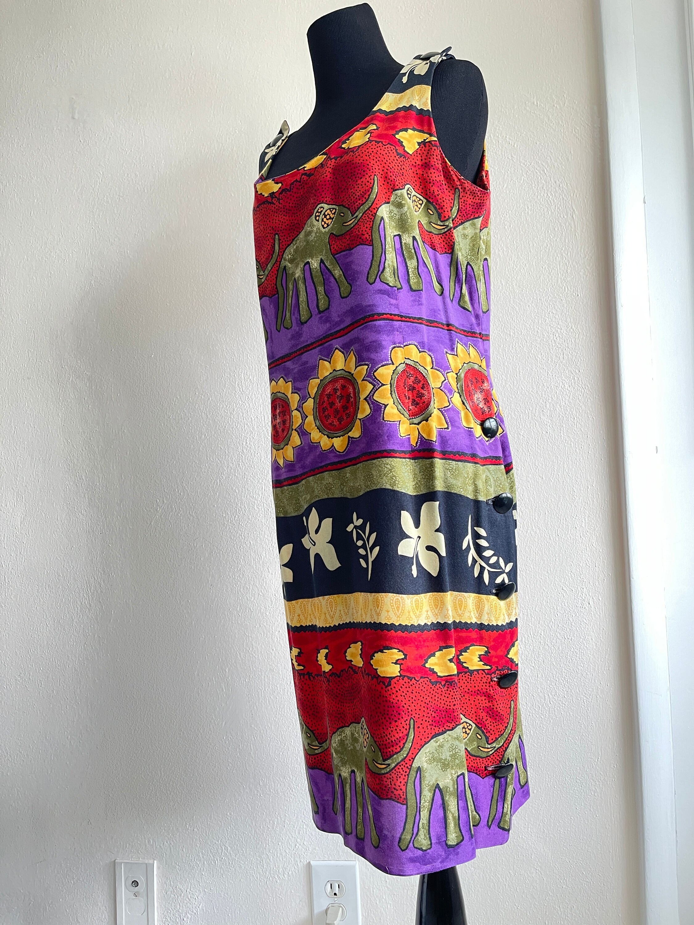 スーツ・フォーマル・ドレス izumo*** WNY Dress 100% Cotton Sleeveless Purple/yellow Dress Size 14