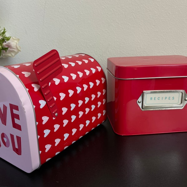 Metal Martha Stewart Recipe Tin box Target Holiday Valentines Day mailbox gift Organizer box 6" X 4"