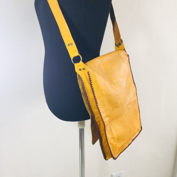 Orange shoulder bag Leather crossbody bag Hand ma… - image 4