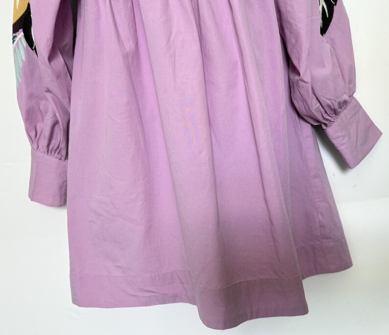Free People Dress Purple cotton mini dress Pregnant embroidered lilac long sleeve tunic dress size SP image 6