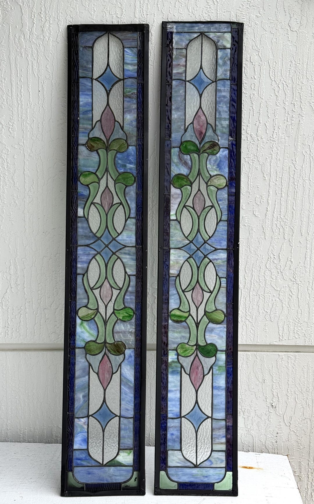 Stained Glass Lot of 2 Framed Handcrafted Symmetrical Victorian Window ...