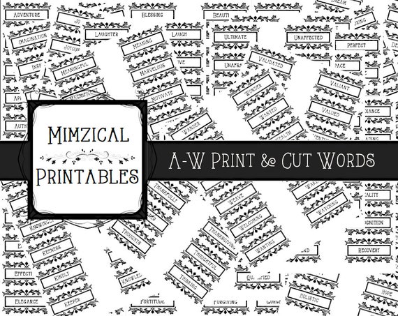 Printable Word Sheets Word Ephemera Black and White | Etsy
