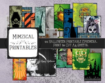 Halloween printable ephemera, A4 sheets, print and cut digital download.
