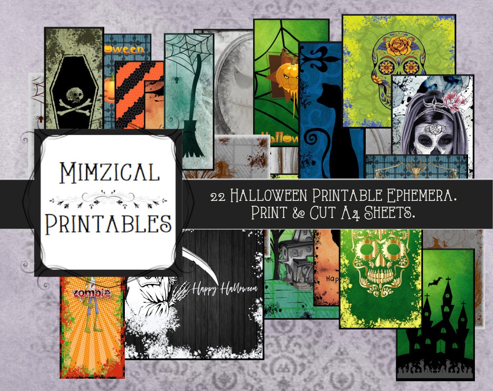 Halloween printable ephemera A4 sheets print and cut digital | Etsy