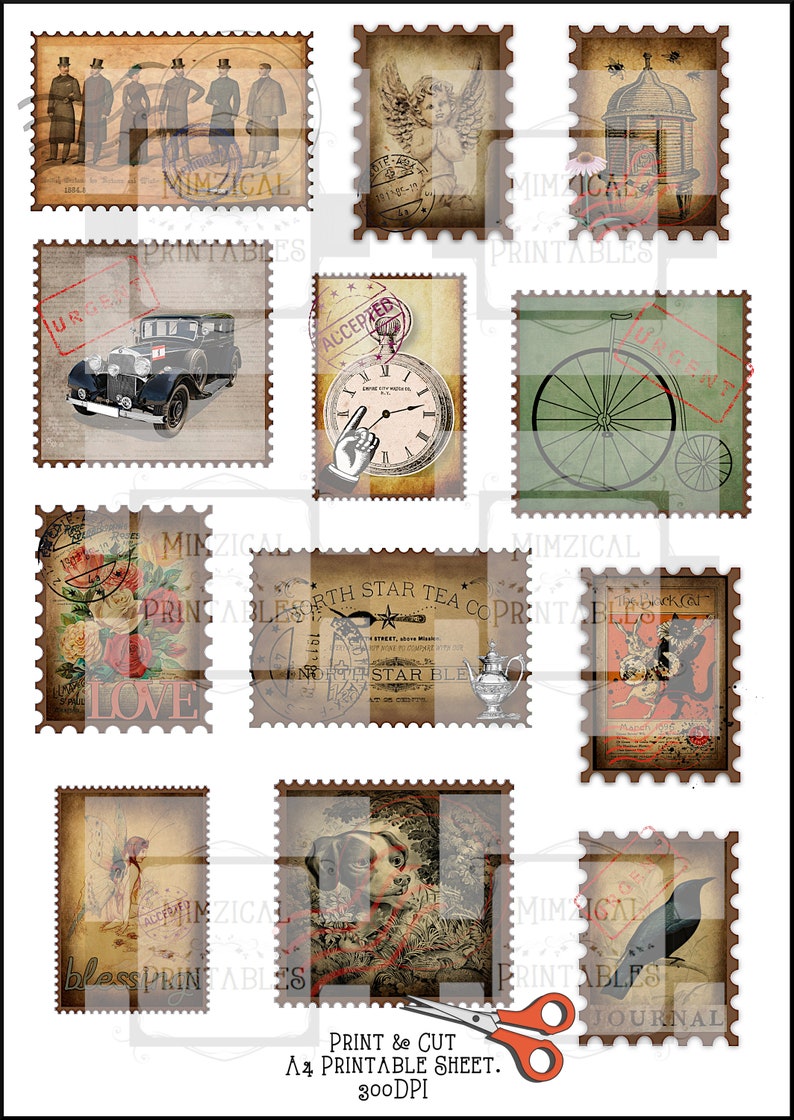 Printable Ephemera Faux Stamps Vintage Digital Download. - Etsy
