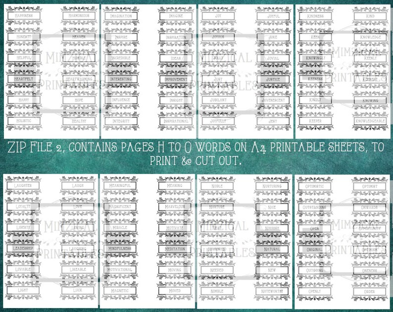Printable Word Sheets, Word Ephemera, Black and White Printable. - Etsy