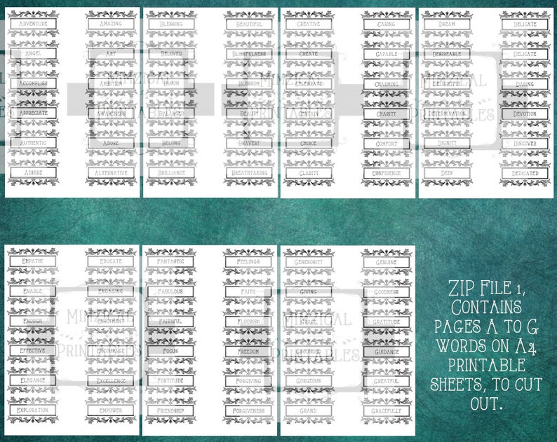 Printable Word Sheets, Word Ephemera, Black and White Printable. - Etsy