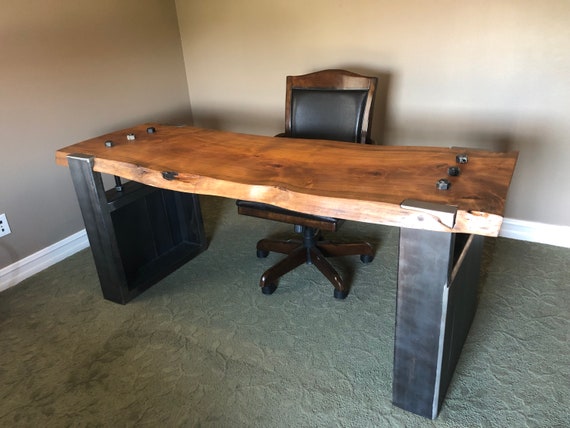 Live Edge Desk Rustic Desk Wood Slab Desk Office Desk Etsy
