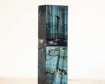 Curly and Spalted Maple Live Edge with Swirled Resin Knife Handle Blocks - ex-296