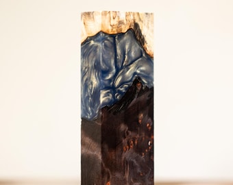 Buckeye Burl and Redwood Burl with Swirled Resin Knife Handle Block - ex-292