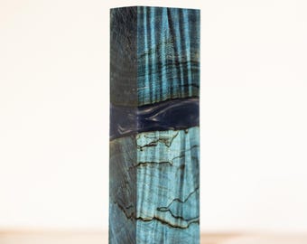 Curly and Spalted Maple Live Edge with Swirled Resin Knife Handle Blocks - ex-297