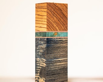 End Grain Zebra Wood, Curly Maple, and Quarter Sawn Sycamore Knife Handle Block - s-1221