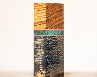 End Grain Zebra Wood, Curly Maple, and Quarter Sawn Sycamore Knife Handle Block - s-1223