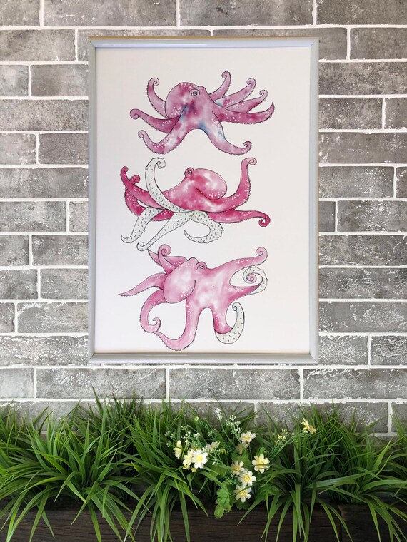 Octopuses Octopus Print Octopus Art Pink Wall Decor Pink Etsy