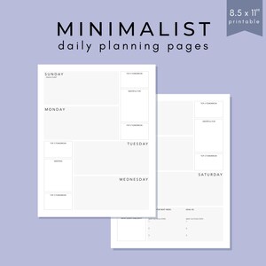 Páginas minimalistas del planificador de planificación diaria / diario imprimible, volcado de cerebros, gratitud, mantras, establecimiento de objetivos / pdf / tamaño carta