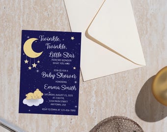 Twinkle Star-babyshoweruitnodiging en bedankkaart (digitale download)