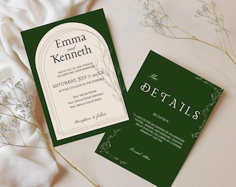 Bloemen saliegroen Digitale download bundel huwelijksuitnodiging en detailpagina