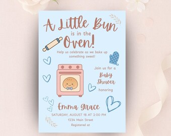 Baby showeruitnodiging broodje in de oven | Bewerkbare sjabloon (digitale download)