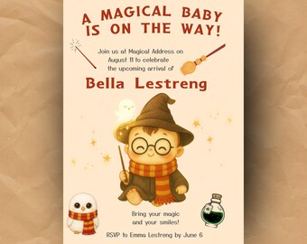 Uitnodiging babyshower tovenaar | Magisch thema, genderneutraal (digitale download)