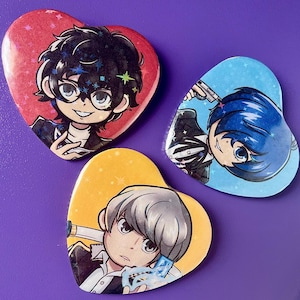 Persona Protag Heart Button Pins Narukami, Makoto, Amamiya