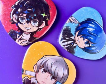 Persona Protag Heart Button Pins Narukami, Makoto, Amamiya