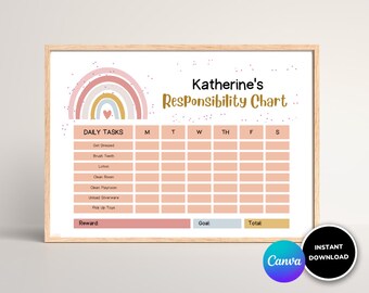 Editable Kids Chore Chart | Homeschool Classroom Reward (Digital Download)