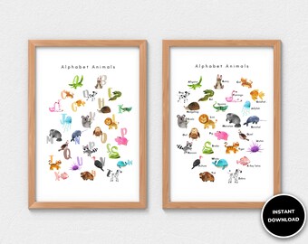 Animal Alphabet Art Print | Set of 2 Nursery Posters (Digital Download)