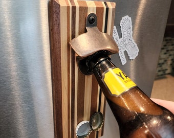 Magnetic Bottle Opener - Mounts to Refrigerator & Catches Caps!