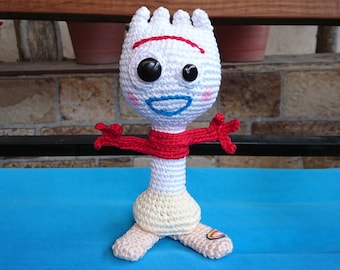 Wzór amigurumi, szydełkowy mini widelec, 12 arkuszy PDF do natychmiastowego pobrania, język hiszpański; Wzór amigurumi