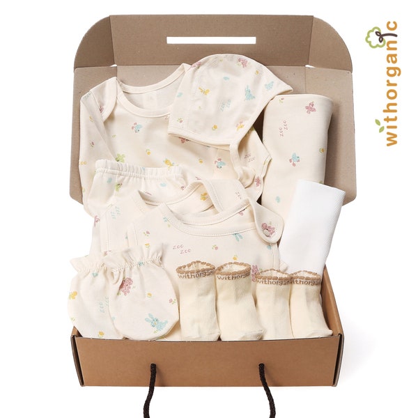 ON SALE~!! WithOrganic - Best Newborn Gift Set | 100% Organic Certified Cotton | 10 Pieces | for Baby Boy or Girl
