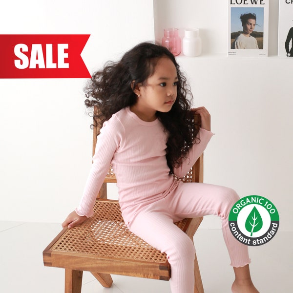 WithOrganic Kids Knit Ribbed Long Sleeved Pajama Set for Boy & Girls - Certified 100% Organic Cotton Sleepwear_Cream Pink