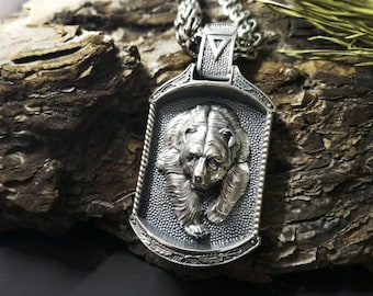 Silver Bear necklace for men with bear paw print, Grizzly bear, Viking jewelry, Gift for men  paw print necklace Polar bear, Norse mythology