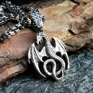 Dragonfly necklace, Silver Dragon charm, Witchcraft jewelry, Dragonfly Gift men