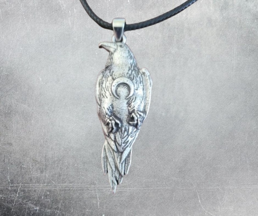 Raven Necklace With Leather Cord, Viking Celtic Necklace Crow Pendant ...