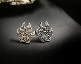 Wolf Paw print Earrings Wolf Berserk Fenrir Animal paw print Wolf jewelry Viking earrings Pagan earrings Celtic jewelry Gift for men Stud